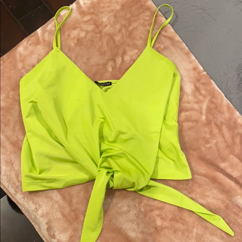 Zara Lime tie silky crop top
